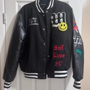 PacSun Black Varsity Jacket with Embroidered Patches